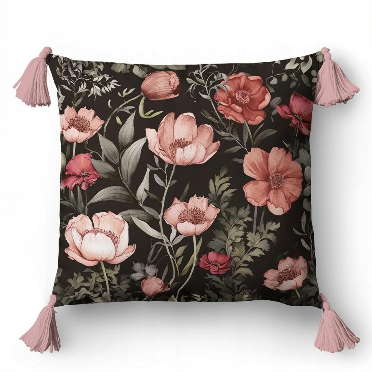 Decoratieve kussensloop 45x45cm - Zwart/Oranje Bloemen