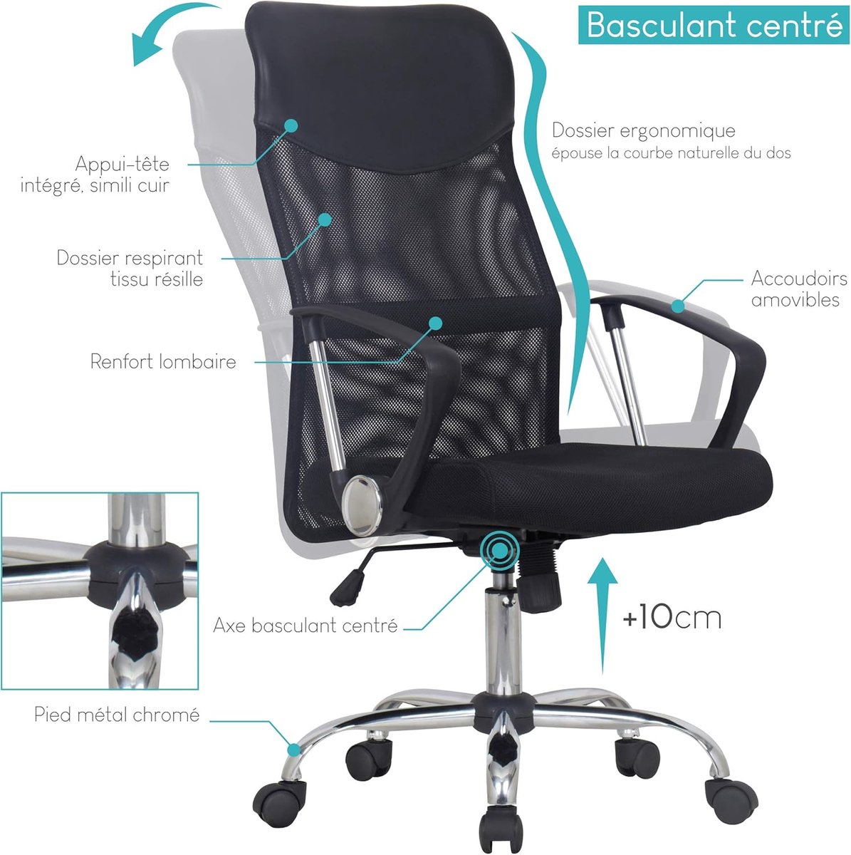 Ergonomische Gaming Stoel - Mesh, verstelbare rugleuning, tot 120 kg thumbnail 7