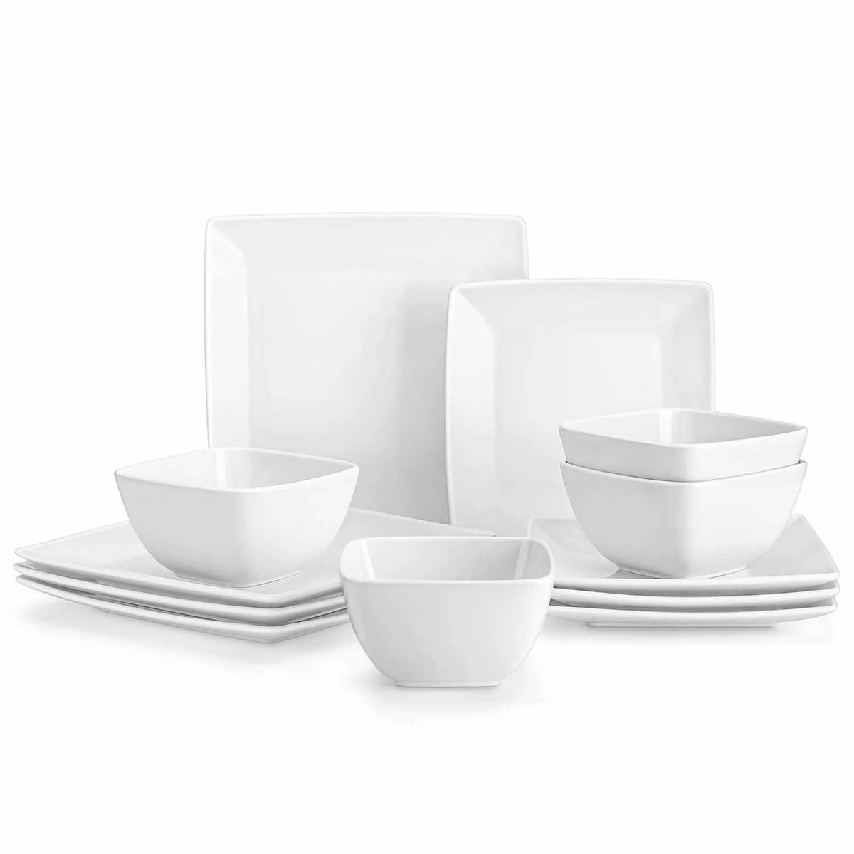 Serviesset - 4 Persoons Servies - Keramiek - Dinerborden - Dessertborden - Ontbijtkommen - 12-delige Set - Wit