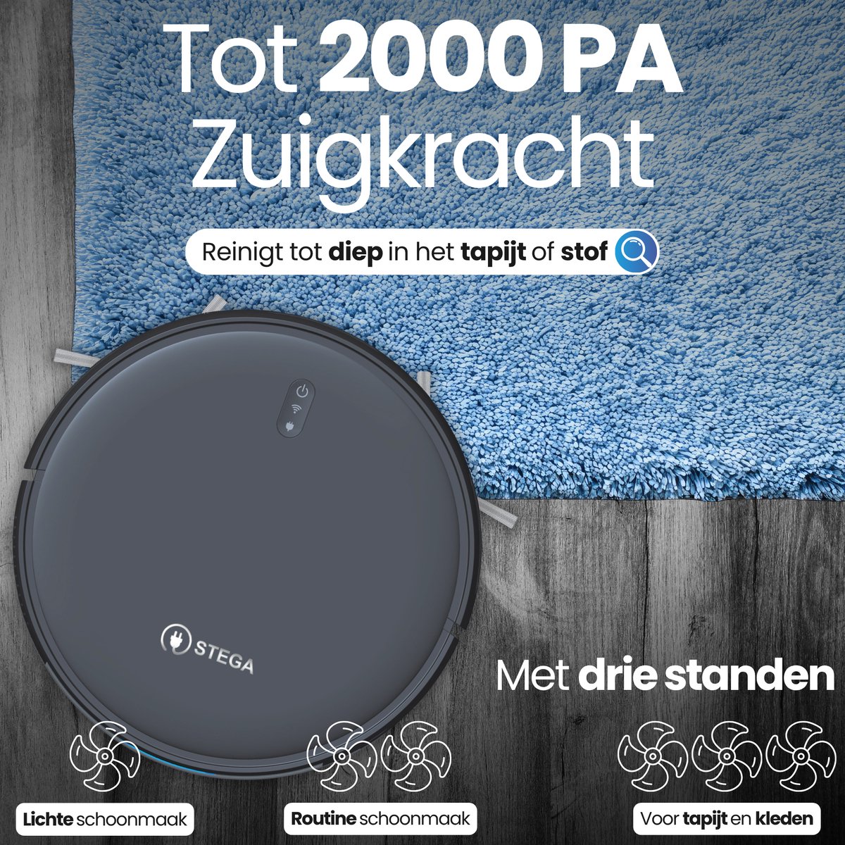 STEGA® RC1400 Robotstofzuiger Zwart met Dweilfunctie en App - afbeelding 2