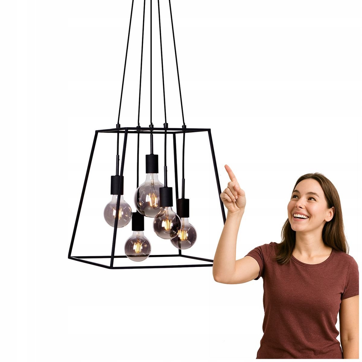 Industriële Hanglamp ALMODOVI Zwart - Metaal, E27, 6x20W