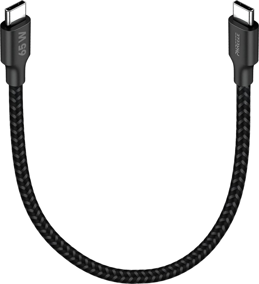 Usb C kabel kort 30cm - 65w snellaadkabel - Usb C naar usb C - Oplaadkabel auto - Zwart - Phreeze