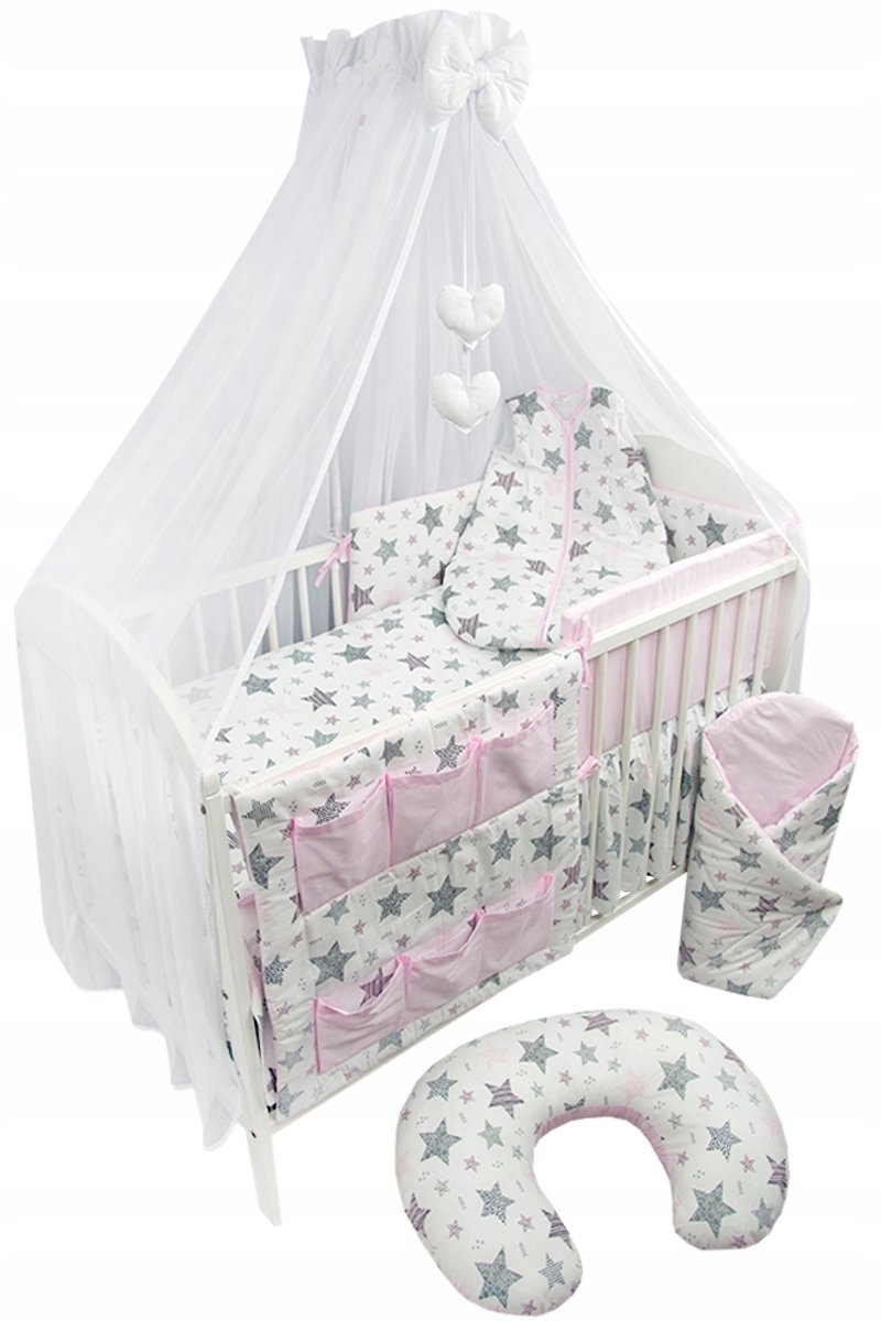 Image of 12-delige kinderbeddengoedset voor babybedjes met hemeltje en aankleedkussen