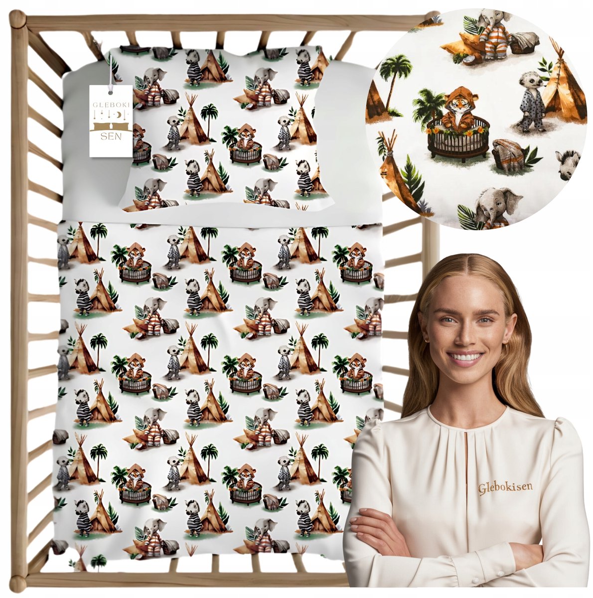 Kinderbeddengoed Katoen 90x120 + 50x60cm - Dieren Tipi