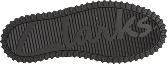 Zwarte zool met "Clarks" logo in reliëf.
