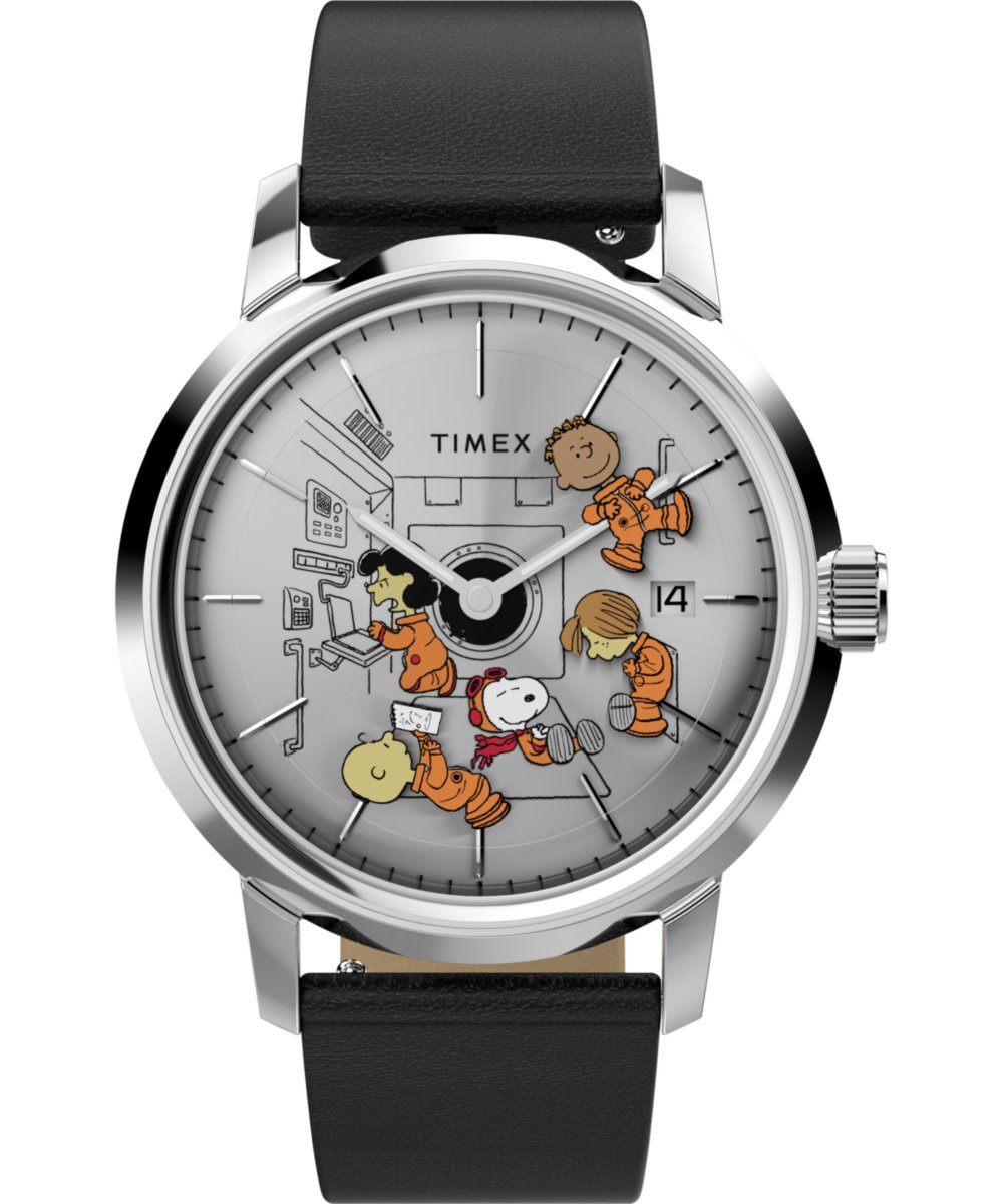 Timex Peanuts Marlin TW2W87200 Horloge - Leer - Zwart - Ø 40 mm