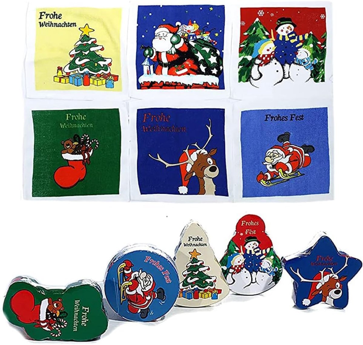 Set van 6 magische handdoeken voor Kerstmis - Katoenen handdoeken voor cadeaus en verrassi