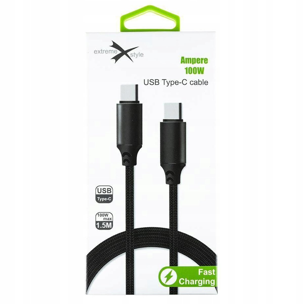 eXtremestyle USB-C naar USB-C Kabel 100W, 1.5m, Zwart - Versterkt