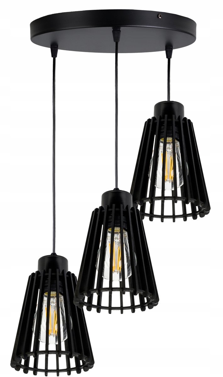 Zwarte Houten Hanglamp Piramide LOFT E27 - 3 lichtpunten