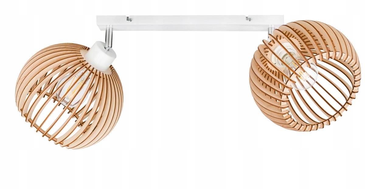 Loft Plafondlamp met Houten Kappen, 2x E27