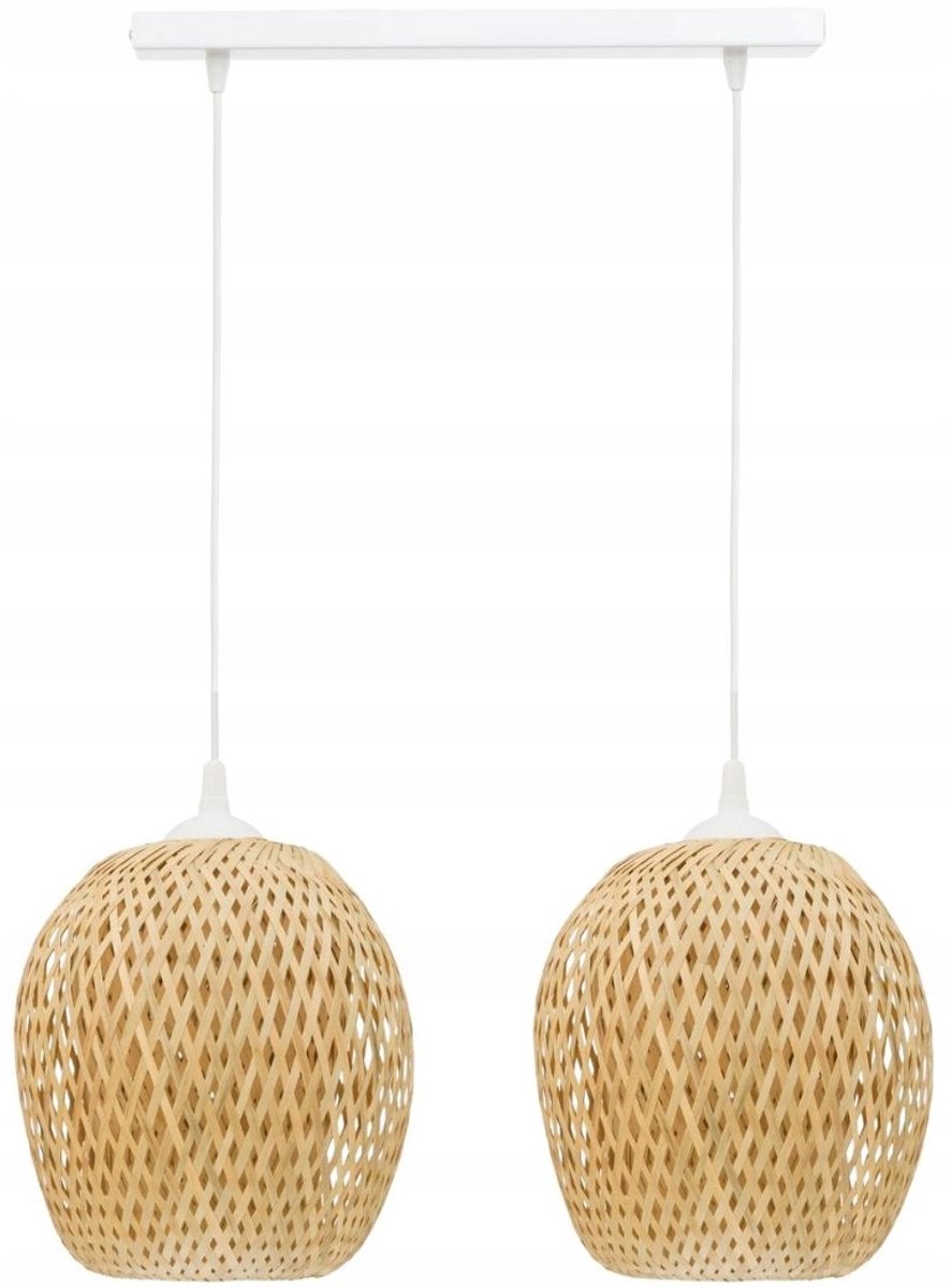 Dubbele Hanglamp Bamboe Naturel Wit - 2x E27