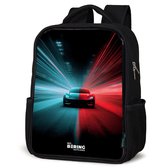 NoBoringSuitcases.com® - Rugzak zwart jongens - Schooltas jongen - NoBoringSuitcases.com® - Rugzak zwart - Schooltas jongen & meisje - Sportwagen - Lichtstralen - Neon - Blauw - Rugtas voor school - Boekentas kind - Schoolrugzak - Kinderrugzak