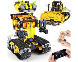 HiWEEGO 2-in-1 RC Robot Bouwpakket - 730 Delen - Met App Bediening - Transformatie Robot en Bulldozer - STEM Speelgoed voor Kinderen 8+ Jaar