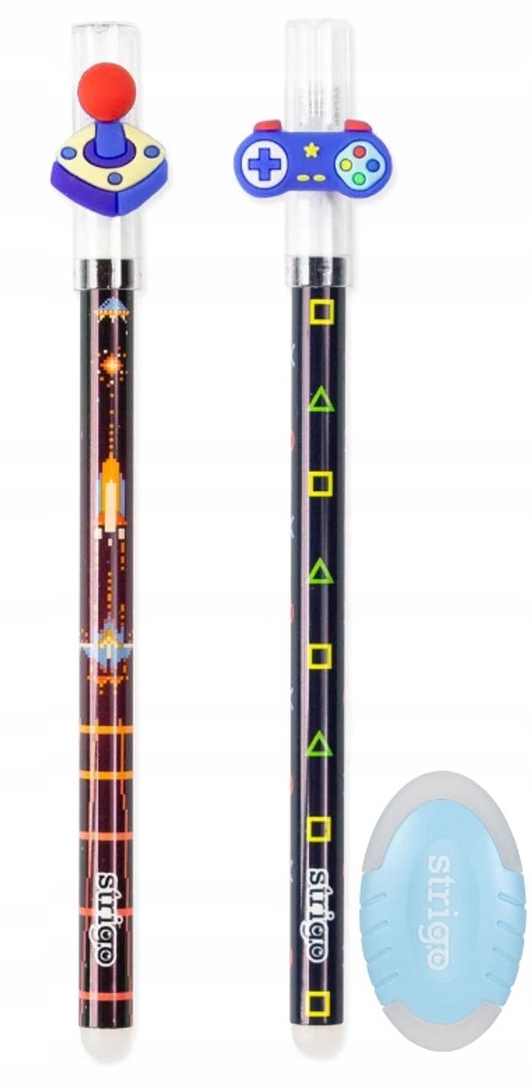 Strigo Uitwisbare Pen 0.5mm GAME Serie - Blauw, 2 Stuks + Gom