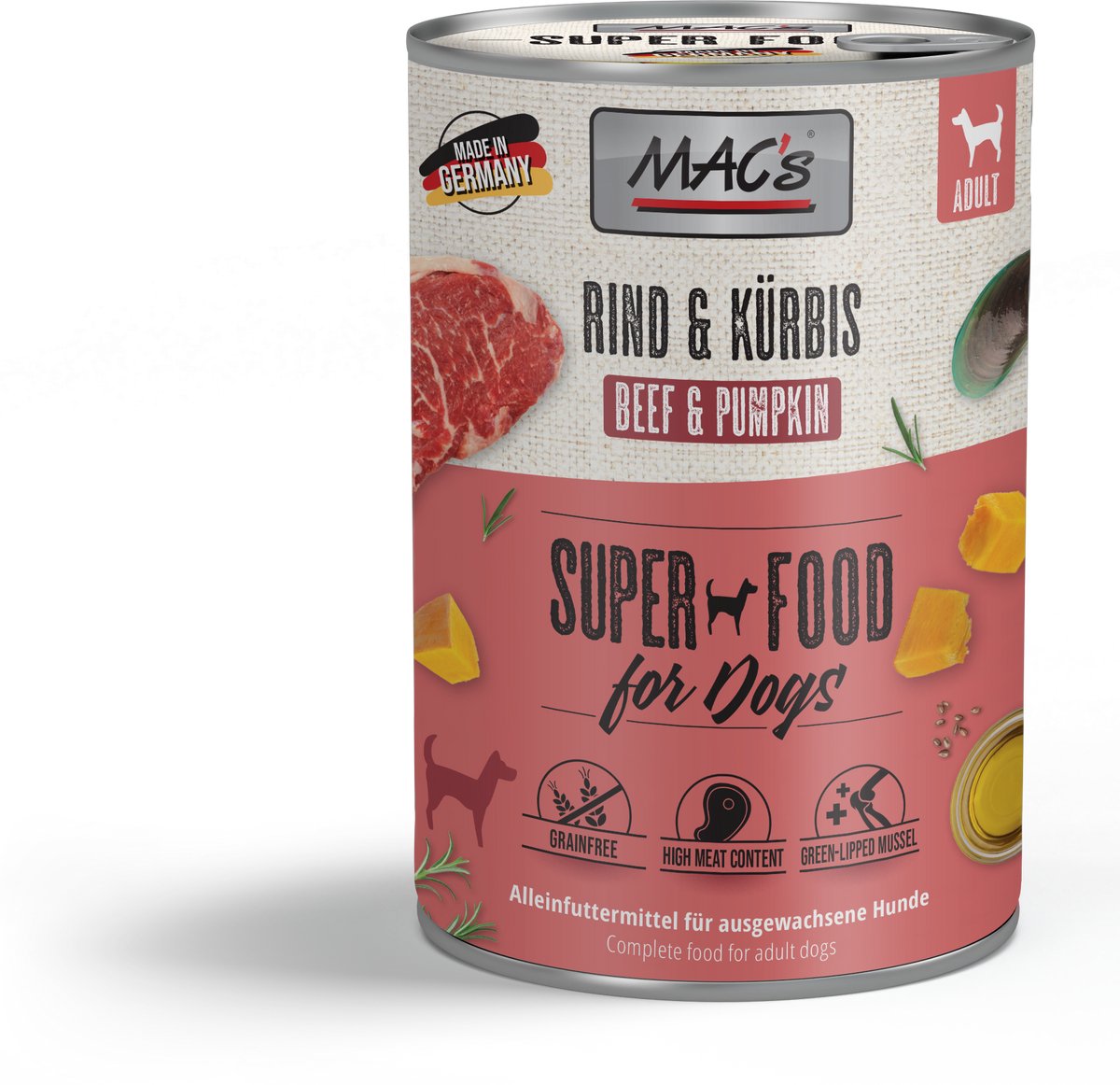 MACs MAC’s Hondenvoer Natvoer Blik - 93,6% Rund & Pompoen - 6 x 400g