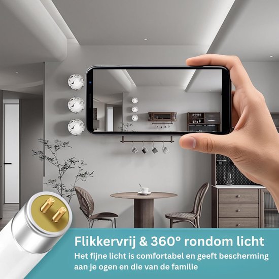 Flikkervrije 360° verlichting voor comfortabel licht in de woonkamer.