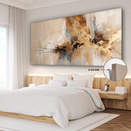 Tableau sur toile 200x100 cm - Décoration murale Moderne - Marron - Abstrait - Beige - Décoration murale salon - Décoration chambre - Accessoires chambre - Peintures sur toile