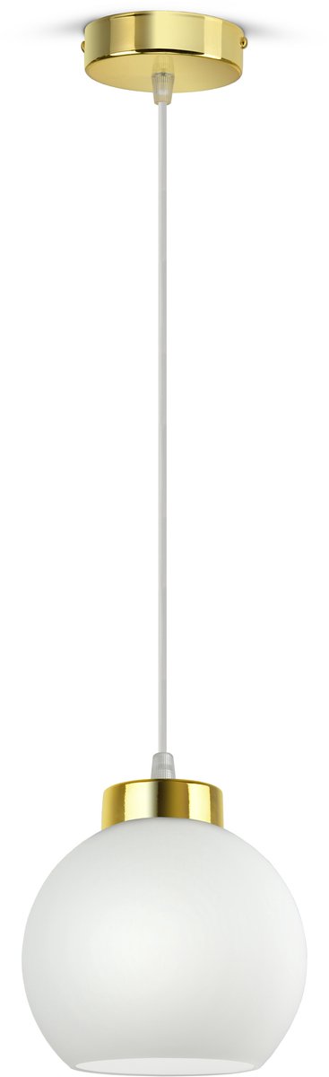 Gouden Hanglamp met Witte Mat Glazen Bol - Verstelbaar