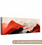 Canvas schilderij 150x50 cm - Wanddecoratie Kunst - Bergen - Rood - Wit - Zwart - Muurdecoratie woonkamer - Slaapkamer decoratie - Kamer accessoires - Schilderijen op canvas