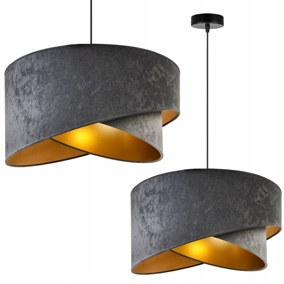 Moderne Hanglamp Glamour Zwart/Grijs met Goud - E27
