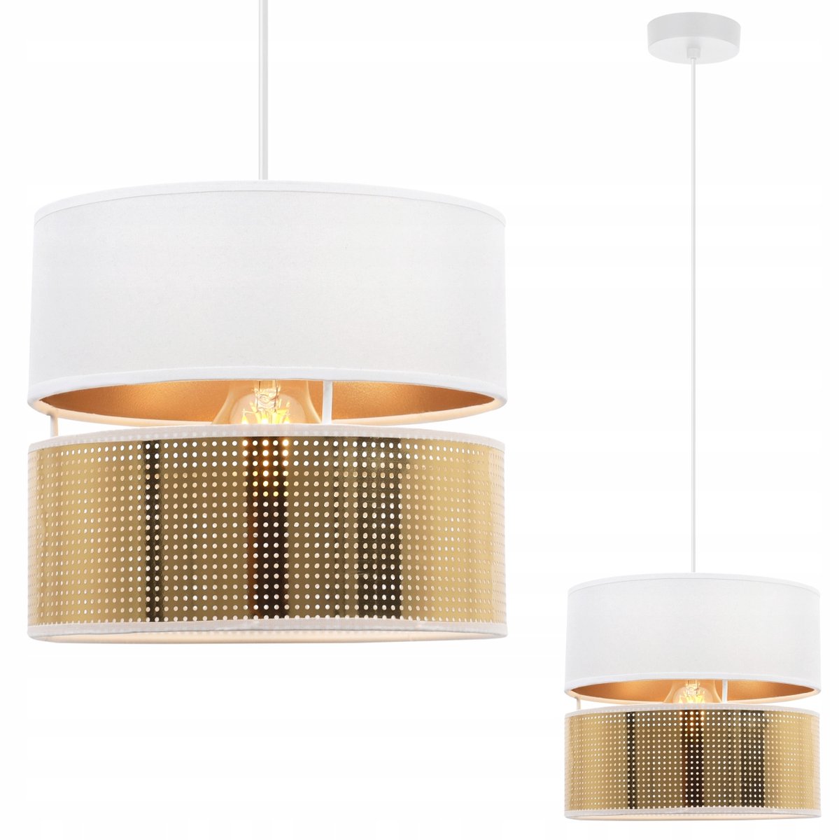 Moderne hanglamp wit goud met stoffen lampenkap - E27 fitting