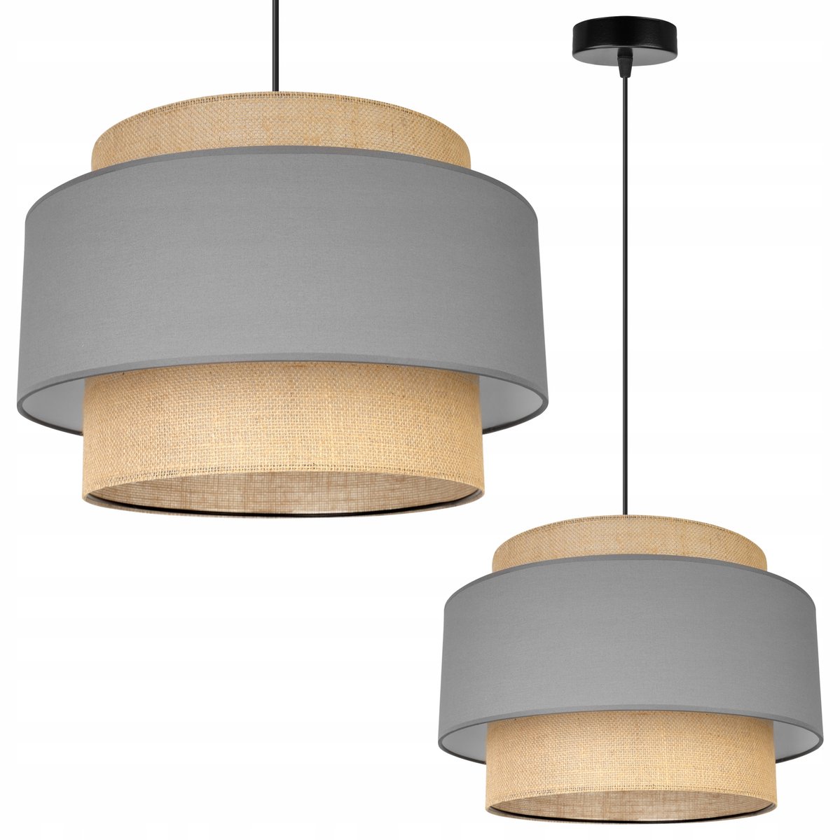 Boho hanglamp met jute kap - Zwart/Beige/Grijs - E27