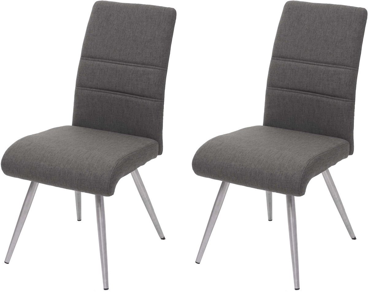 MCW Set van 2 eetkamerstoelen MCW-G55, keukenstoel Stoel, stof/textiel geborsteld roestvrij staal ~ grijsbruin