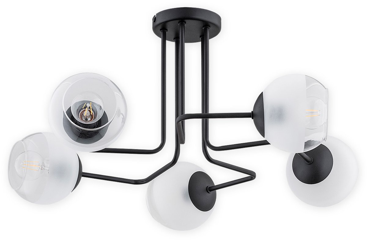 Pinox Plafondlamp Zwart Mat 5-Lichts E27 Glas