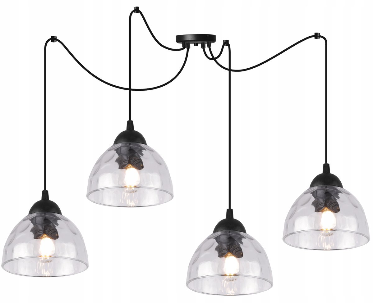 Hanglamp Loft Glas Zwart Transparant E27 4 lichtpunten