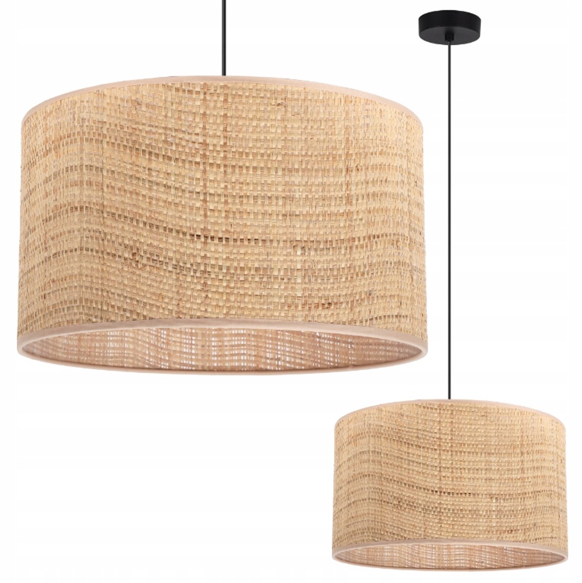 Rattan Hanglamp Boho Stijl - Beige Kap, Zwart Frame