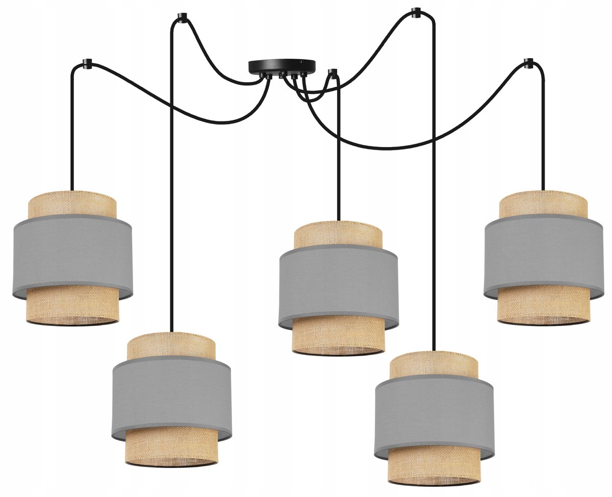Hanglamp Spider Boho Jute 5-lichts Zwart/Beige/Grijs