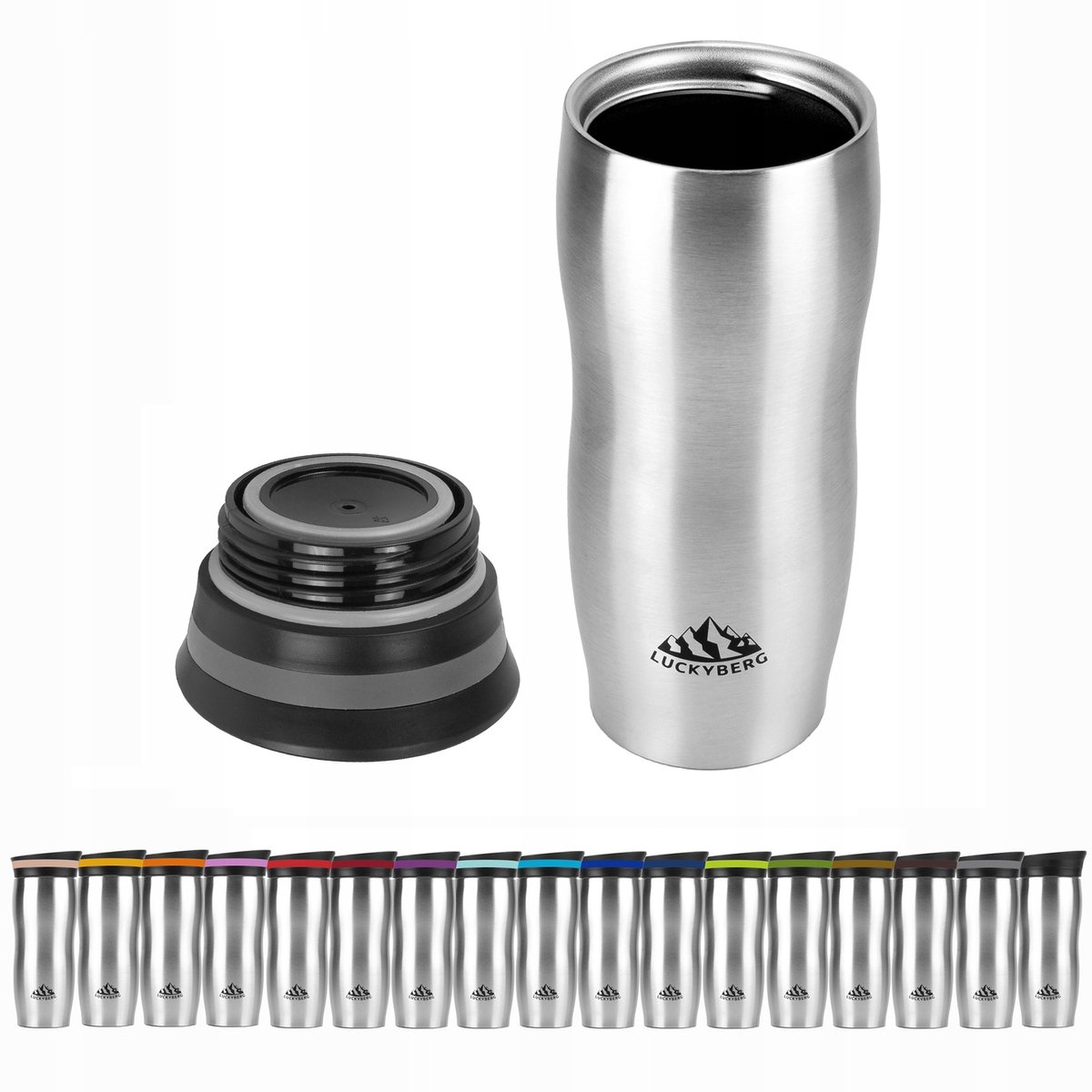 Luckyberg Thermosbeker 380ml - RVS, 6u warm, 8u koud, Grijs
