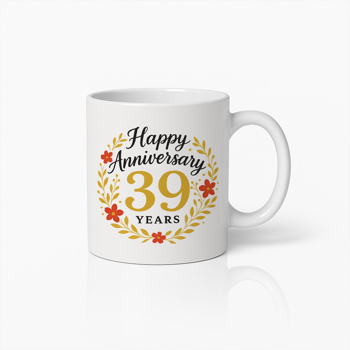 Happy 39e Jubileum Mok 330ml – Elegante Bloemrijke Viering Koffiemok