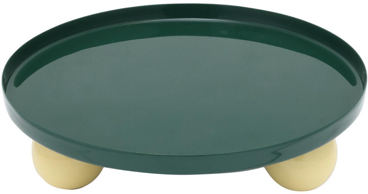 Present Time Dienblad Double Funky Round Large - Groen - 25x25x6.5cm - Modern