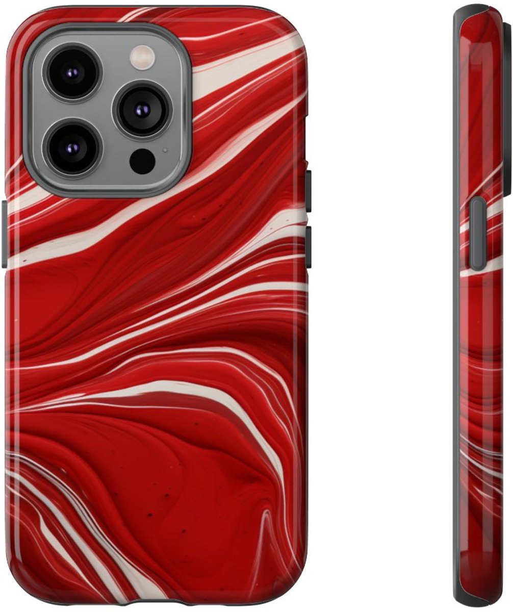 Rood-Wit Vloeiend Abstract Design – Telefoonhoesje Geschikt voor iPhone 14 Pro