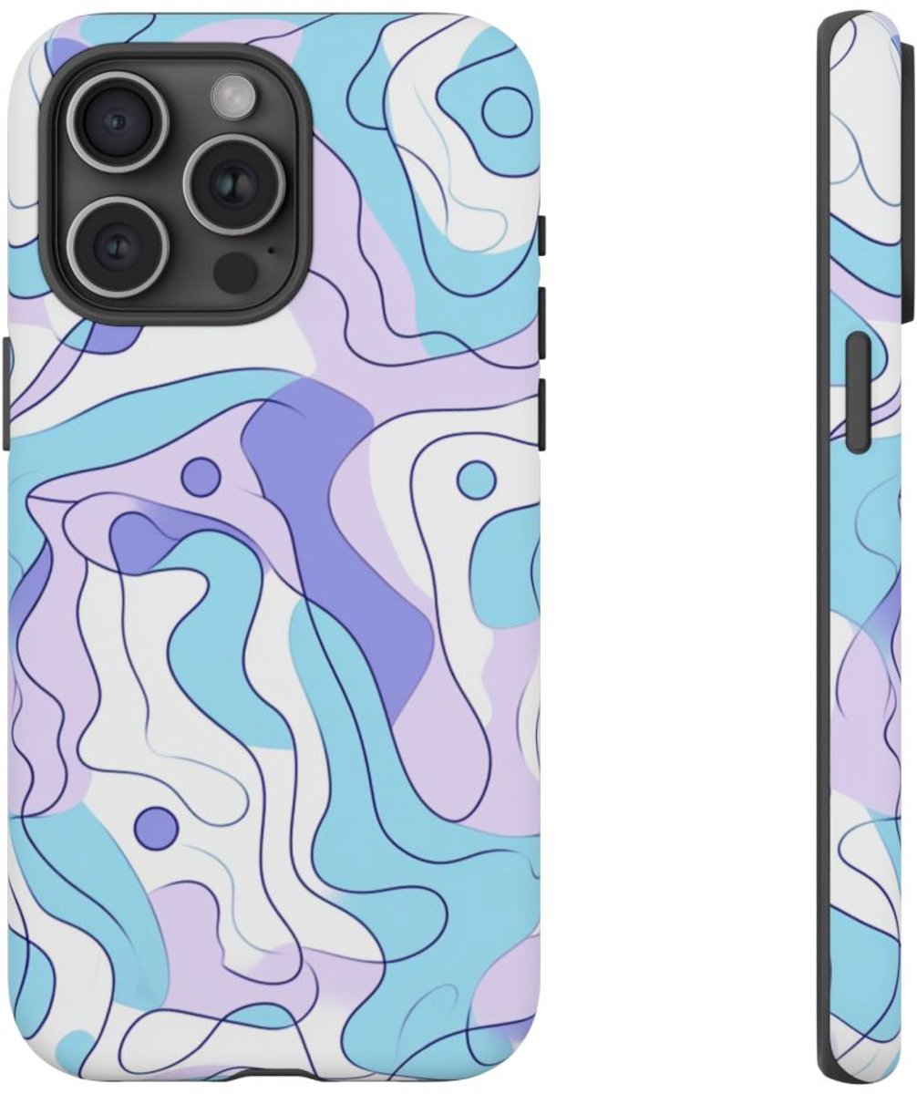 Abstract Blauw-Paars Lijnenspel – Telefoonhoesje Geschikt voor iPhone 15 Pro Max