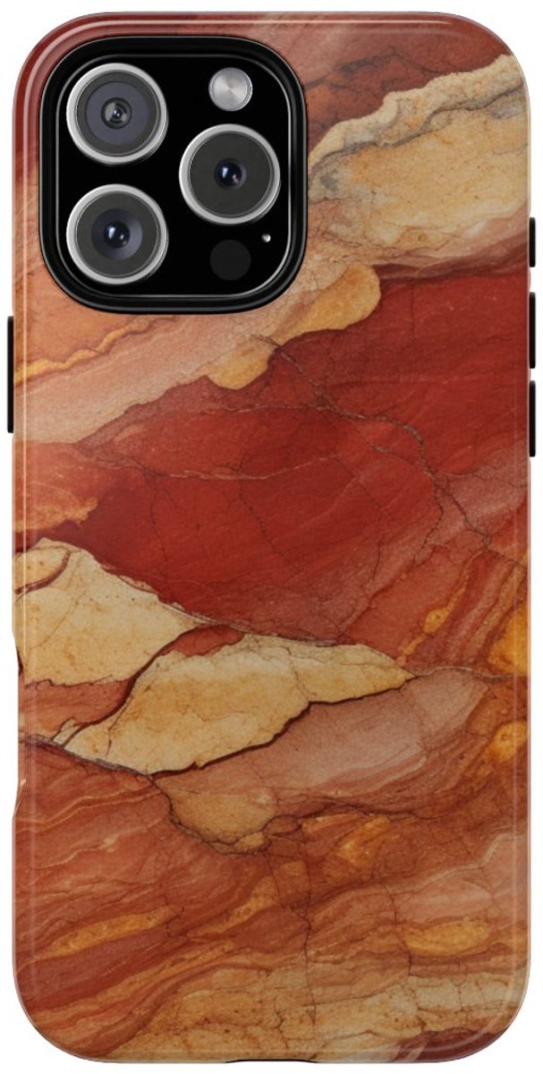 Rode en Beige Natuursteenstructuur – Telefoonhoesje Geschikt voor iPhone 16 Pro Max