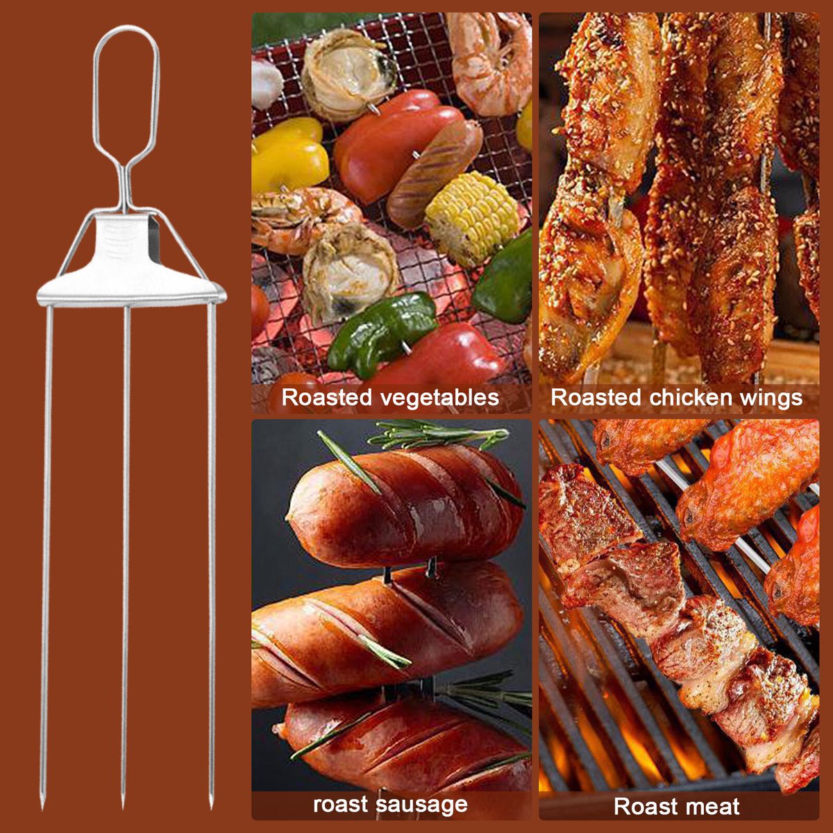 Barbecuevork van roestvrij staal, duwstang, essentiële barbecue-accessoires