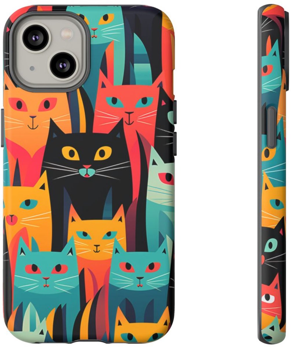 Vrolijk Kattenpatroon in Kleurrijk Design – Telefoonhoesje Geschikt voor iPhone 14