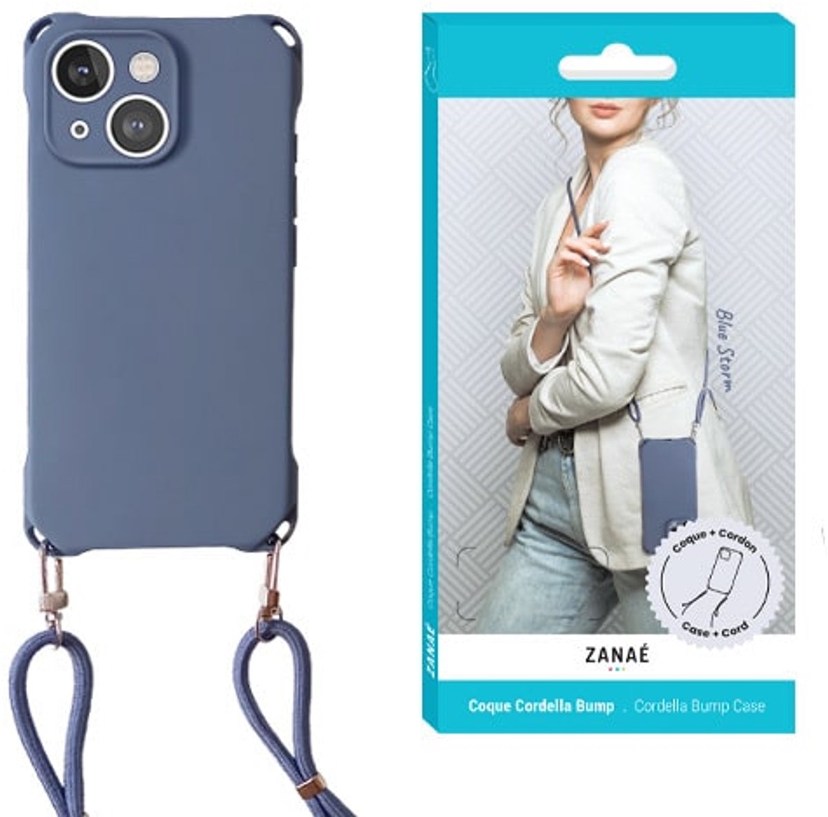 Zanae - iPhone 13 / 14 - Backcover - Cordella Bump case - Blauw
