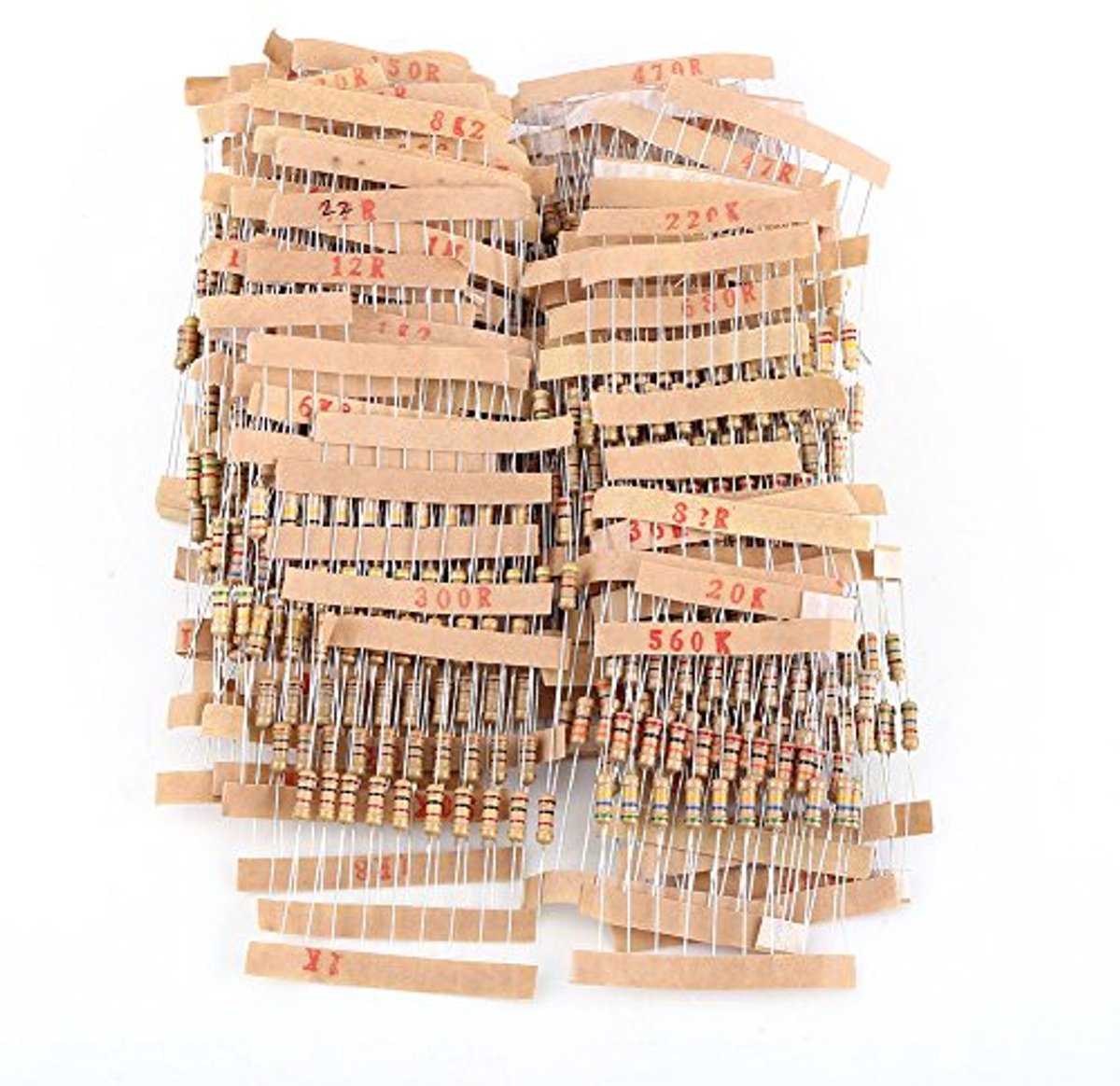 1000 Stuks Carbon Film Weerstand Kit 1-10M Ohm 1/2W 100 Typen