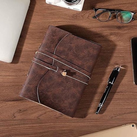 Vitdipy - Carnet - Carnet en cuir - Journal en cuir Vintage - Cuir - Marron foncé - Papier Blanco - 13,5x17,7 cm - Papier 100 grammes - 160 feuilles