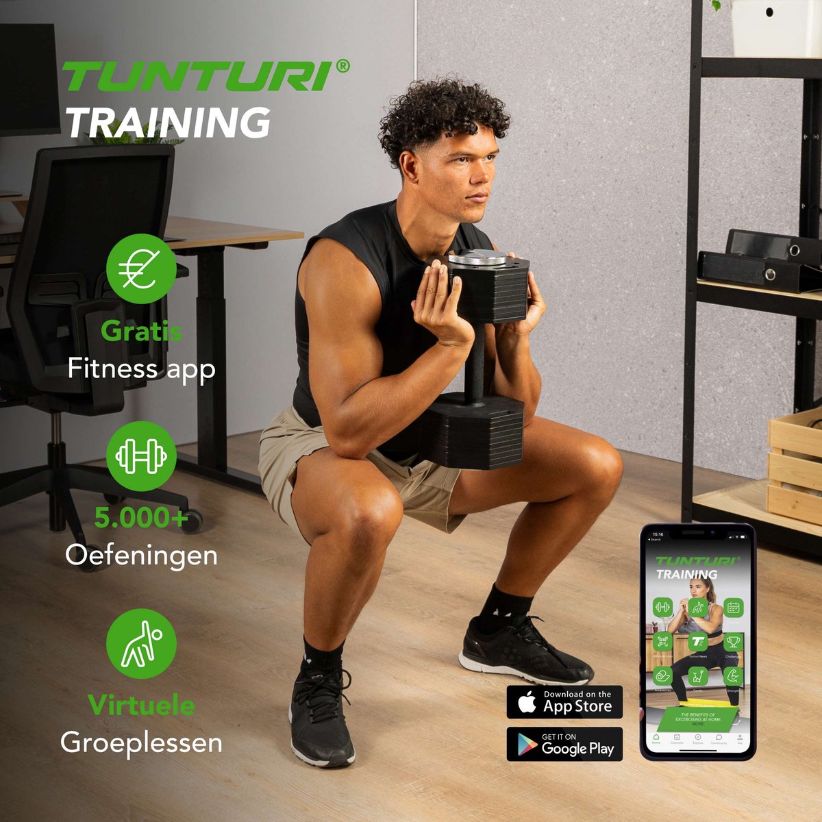 Tunturi Rapid Verstelbare Dumbbell – 53 kg – Verstelbaar van 4 tot 53 kg – 25 gewichten in één – Halterset voor thuisfitness – foto 2