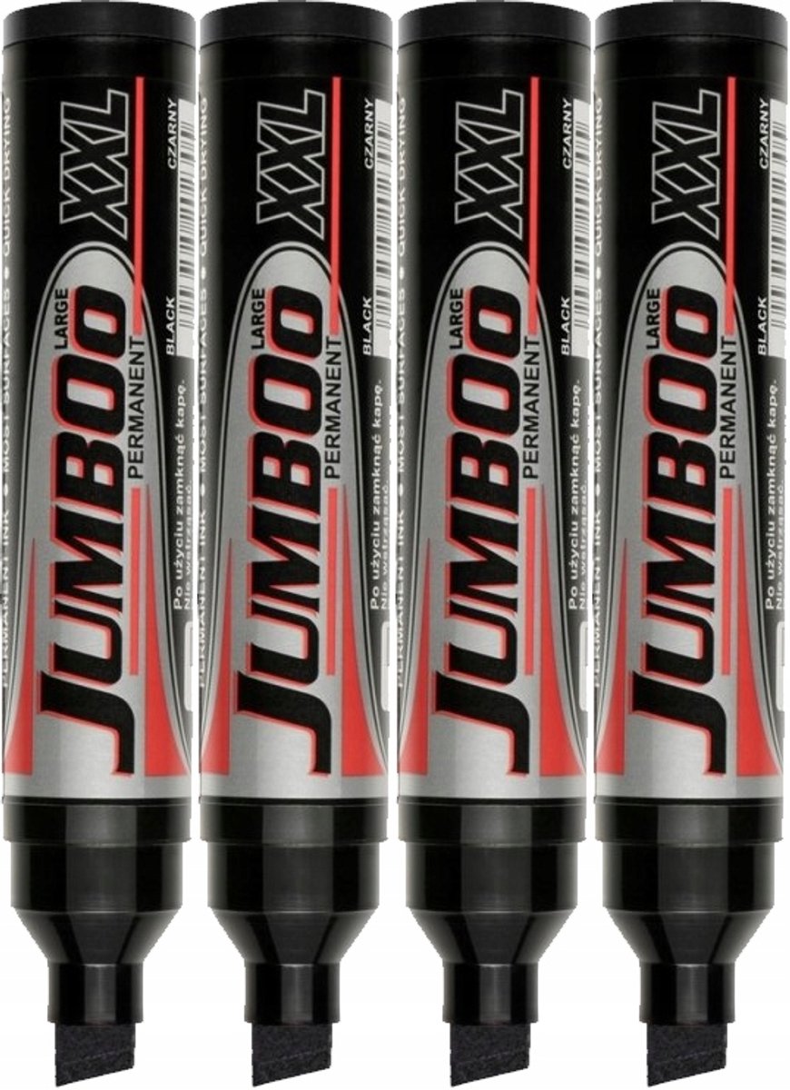 Kamet Jumbo XXL Permanente Markers Zwart - 4 Stuks