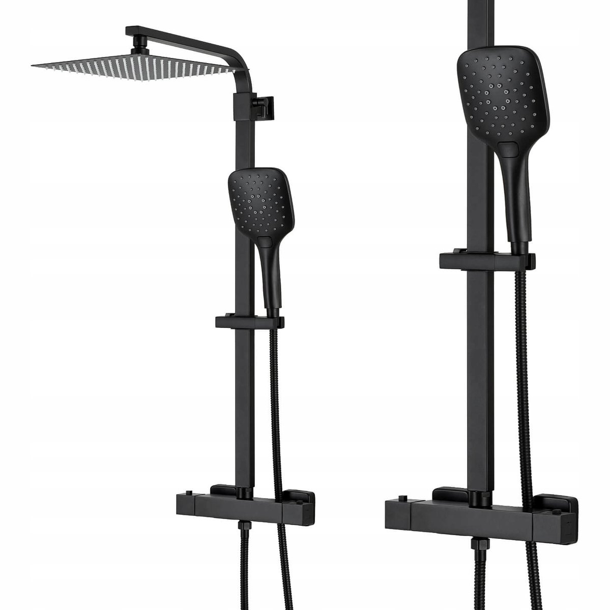 INEA Zwart Douchekolom Set met Grote 25cm Regendouche & Thermostaatkraan