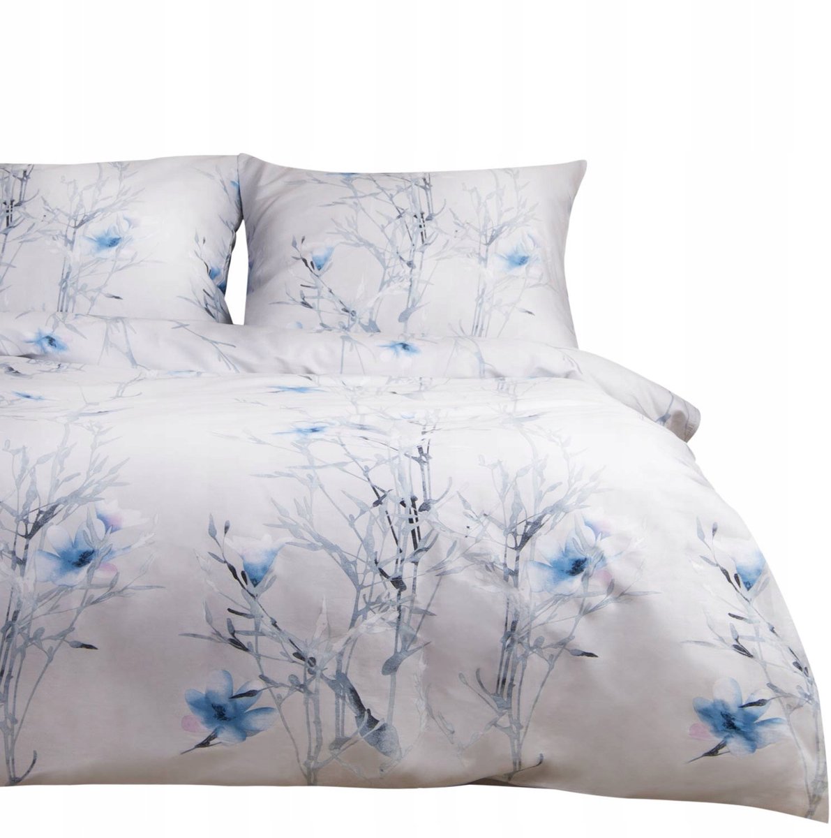 SATYNLOVE Katoenen Satijnen Dekbedovertrek 140x200cm Bloemen Wit Blauw