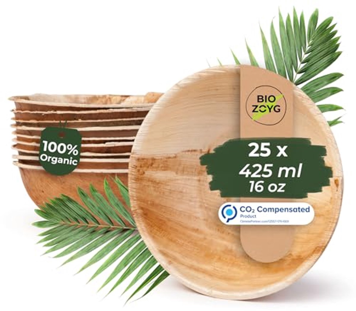Composteerbare Snackschaal van Palmblad - 25 Stuks, 425 ml, Ø15 cm