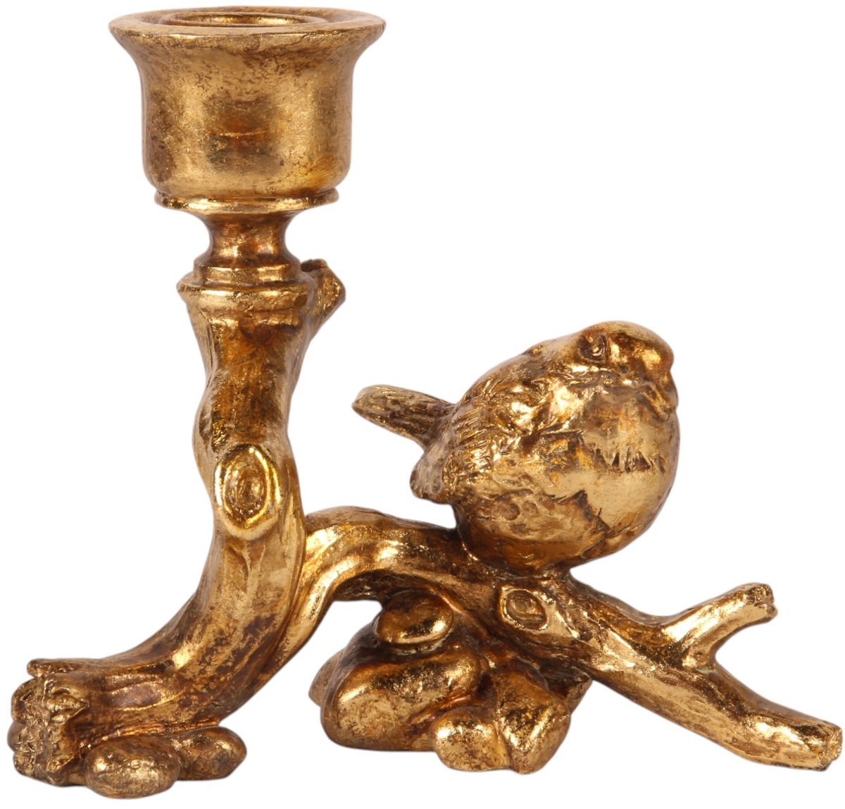Baroque Kandelaar - Kandelaar Vogel 12 cm - Goud - Resin - 14x12x8 - Polyresin Gold