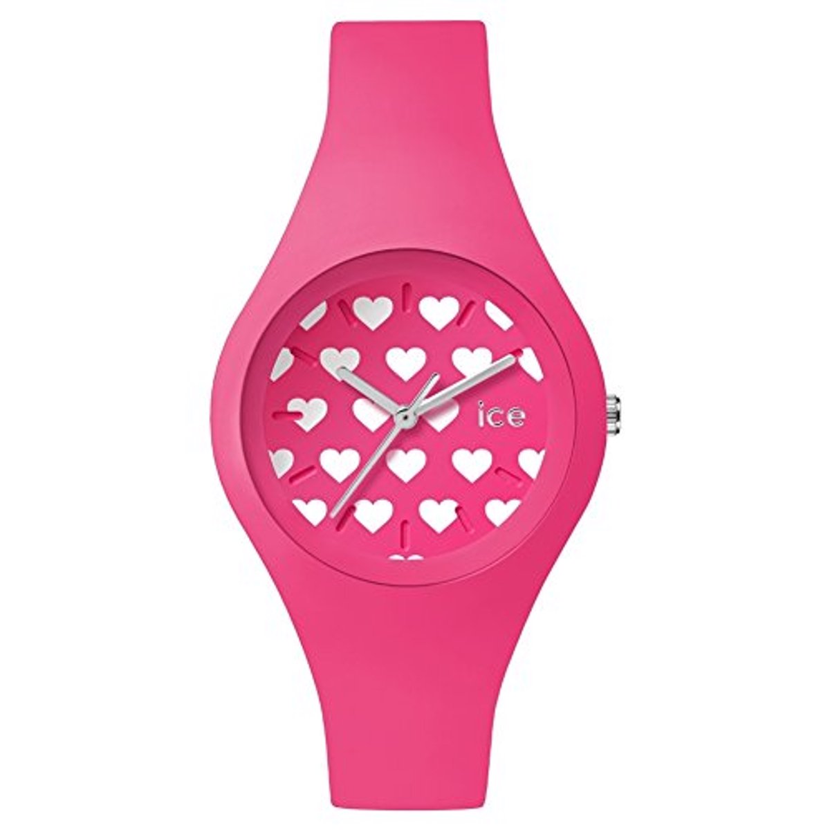 Dameshorloge met Siliconen Band en Hartmotief in Roze