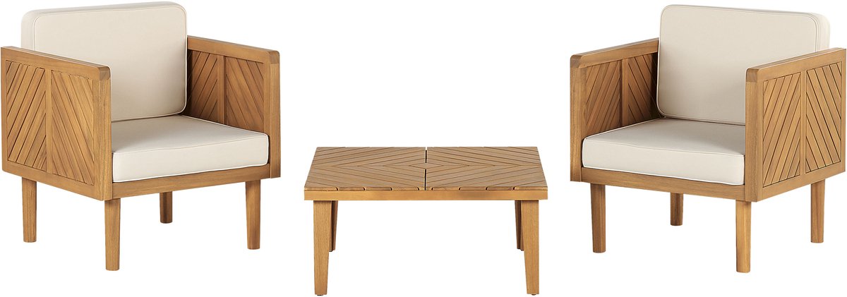 Bol.com BARATTI - Tuinstoel set van 2 met salontafel - Bruin/Wit - Acaciahout aanbieding